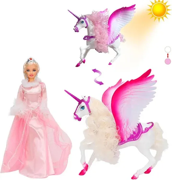 Bettina White Unicorn Set with 12 Fairy Tale Princess Doll