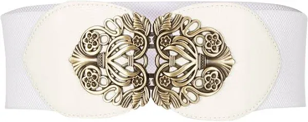 Elastic Vintage Buckle Belt - White