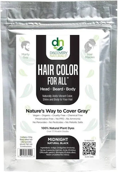 Natural Henna Hair Dye for All Hair Types - Men & Women I 100% Natural & Chemical-Free Pure Hair & Beard Color, Midnight Natural Black