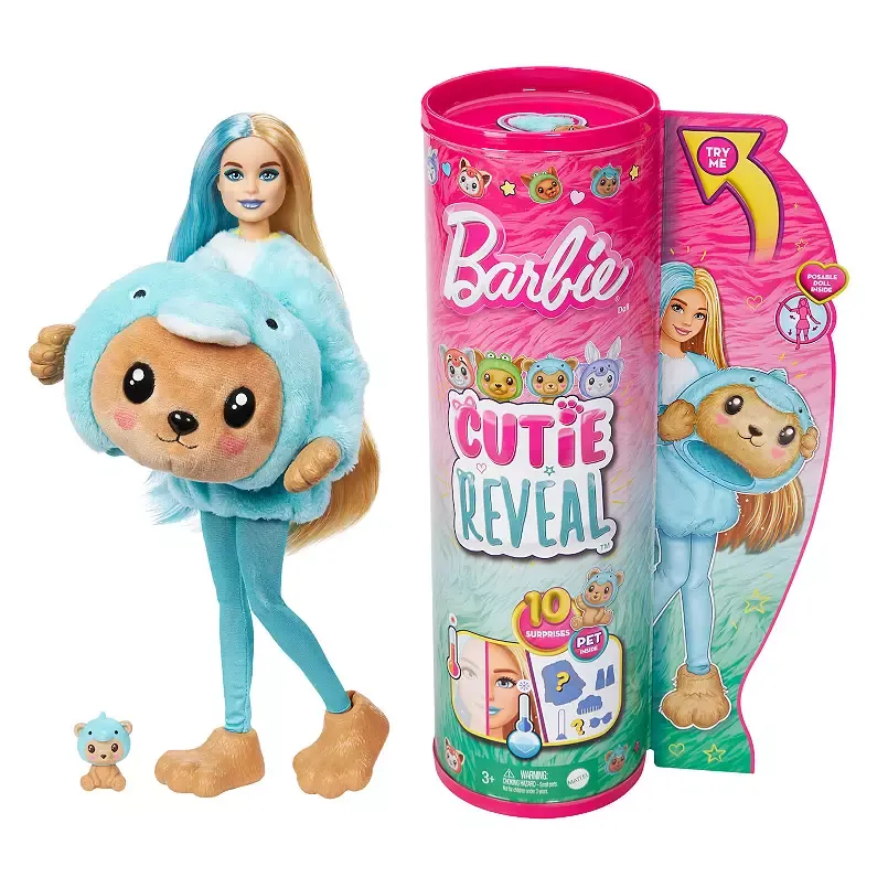 Barbie® Cutie Reveal Costume Teddy Bear as Dolphin Doll & Accessories with 10 Surprises, Multi