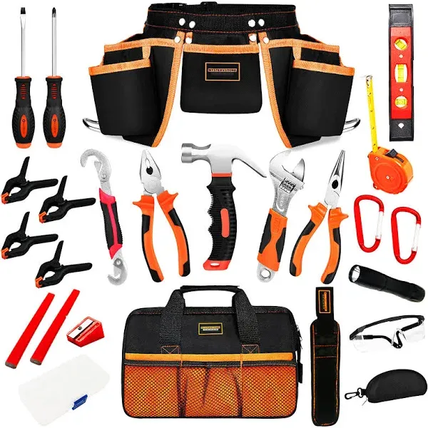 Kids Real Tool Set - Steel Forged Tool Set with Real Kids Tool Belt, Portable