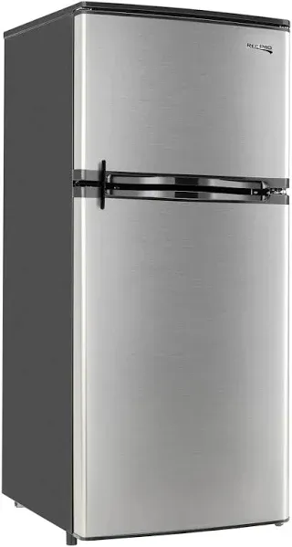 RecPro RV Refrigerator Stainless Steel | 12V | 2 Door Fridge | Frost Free Design | Reversible Doors | 4.4 Cubic Feet