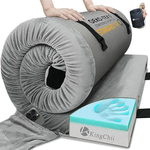 KingChii CertiPUR-US Memory Foam Camping Mattress, Portable Roll Up Travel Car Camping Mattress Sleeping Pad & Floor Mattress, Cot Mattress Guest Bed for Sleepover with Waterproof Cover & Travel Bag