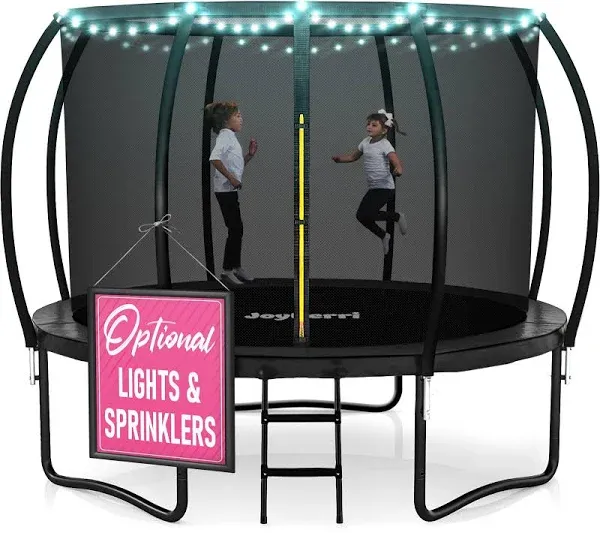 Trampoline for Kids and Adults - 8Ft 10Ft 12Ft 14FT Trampoline with Net - with Bonus Sprinkler and LED Lights/ASTM Certified/Extra Sturdy Recreational Outdoor Trampolines