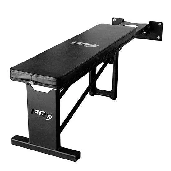 PRx Performance Folding Wall Mounted Flat Weight Bench - Home Gym Equipment, Space-Saving Workout Bench, Full Body Exercise, Weightlifting, Bench Press Seat, Ideal For Gym Enthusiasts - Black