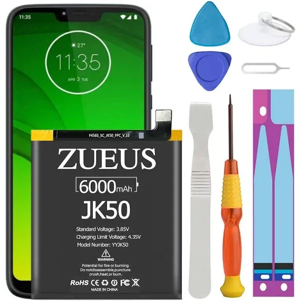 Moto G7 Power Battery Upgraded ZUEUS 6000mAh Li-Polymer Battery Replacement for Motorola Moto G7 Power Supply XT1955 JK50 Moto one Power Supply XT1942 with Screwdriver Tool Kit