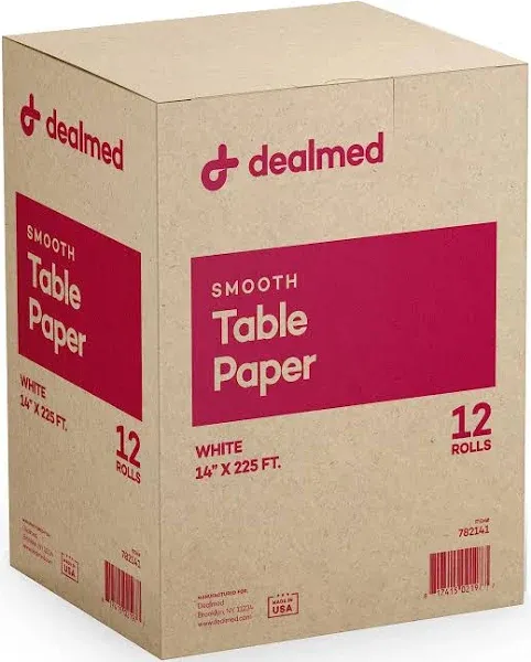 Dealmed Exam Table Paper – 14” X 125' Paper Table Cover, 12 Rolls of Medical Exam Table Paper, Ideal for Doctor’s Offices, Medical Facilities, Patternmaking, Tracing and More