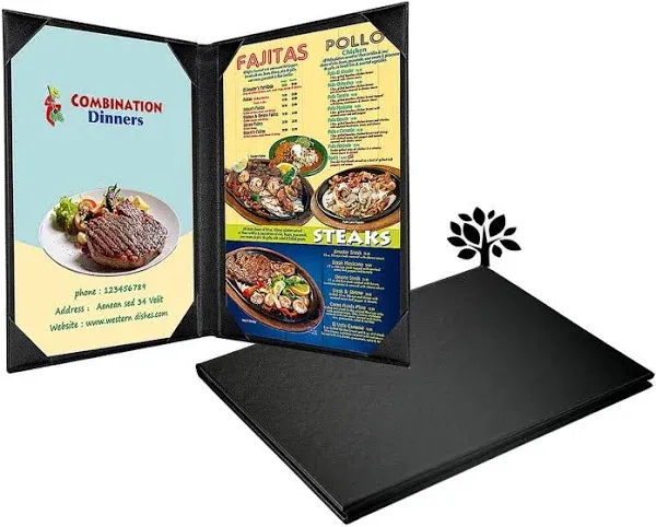 Restaurant Menu Covers Holders for 8.5 X 11 Inch, Double View Leather Menu Ho...