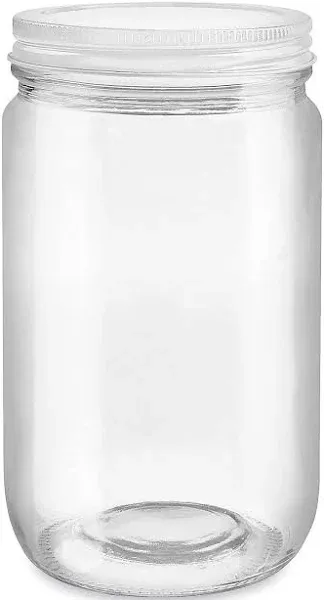 Clear Straight-Sided Glass Jars - 32 oz, White Metal Cap