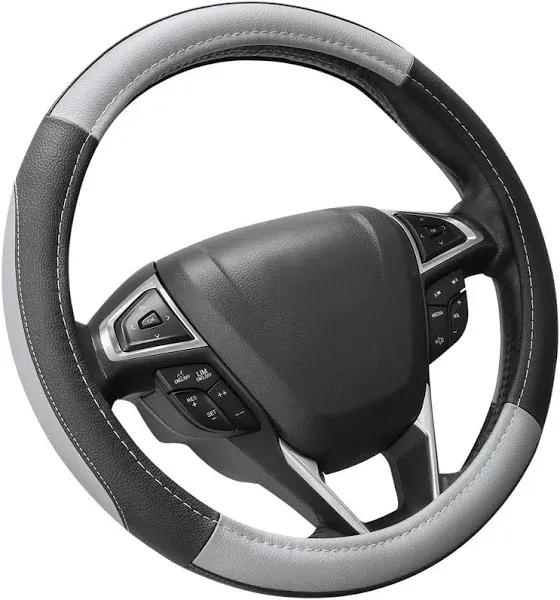 Black and Gray Microfiber Auto Car Steering Wheel Cover Universal 15 Inch