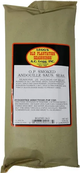 A.C. Legg's - OP Smoked Andouille Sausage Seasoning for 25 Pounds, 19.5 Ounce - with Cure