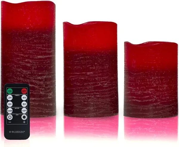 H-BLOSSOM Red Flameless Real Wax LED Pillar Candles