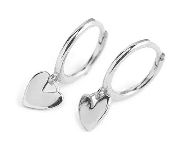 S925 Sterling Silver Minimalist Heart Love Dangle Drop Earrings