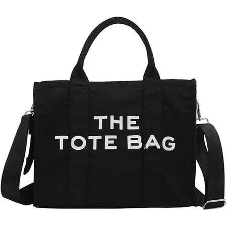 Tuobo Tote Bag for Women with Zipper, Canvas Tote Bags-Crossbody<wbr/>-Black