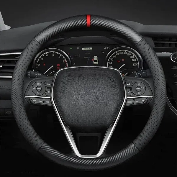 15-Inch Universal Black Nappa Premium Leather Car Steering Wheel Cover