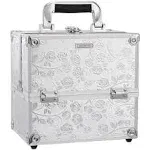 Frenessa Makeup Train Case Portable Cosmetic Box Organizer 4 Trays Aluminum Makeup Case Storage with Divider Lockable for Makeup