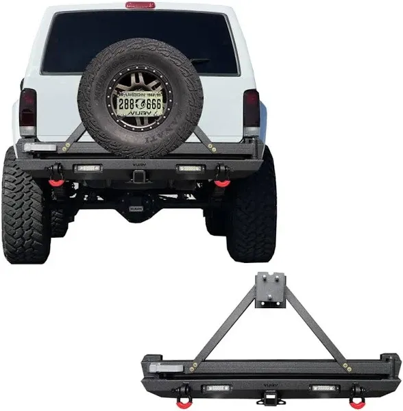 Vijay Rear Bumper for 1984-2001 Jeep Cherokee XJ with Tire Carrier &amp; LED light