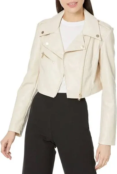 GUESS Women's Rochelle Cropped Faux-Leather Moto Jacket