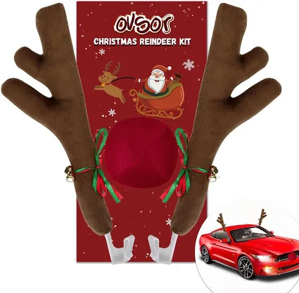 ovsor Car Christmas Reindeer Antlers &amp; Nose DecorationsRud<wbr/>olph Set Reindeer O...