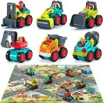 iPlay iLearn Toddler Construction Toy Trucks Baby Mini Push Go Cars W/Playmat...