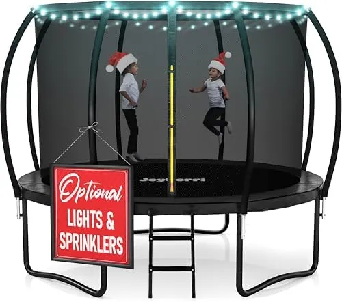 Trampoline for Kids and Adults - 8Ft 10Ft 12Ft 14FT Trampoline with Net - with Bonus Sprinkler and LED Lights/ASTM Certified/Extra Sturdy Recreational Outdoor Trampolines