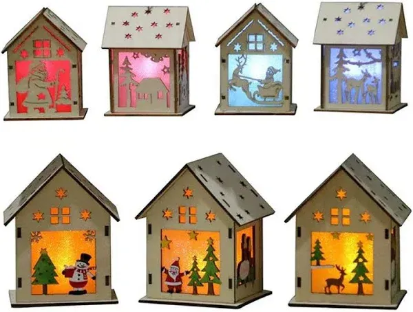 QIAONIUNIU Wood Craft Kits Unfinished Small Houses 3D Cutting Wooden Puzzle Toy for Kids and Adults Build Your Own Perfect Decoration-Including 7 pcs