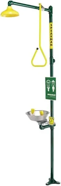 Speakman SE-693 Traditional Series Combination Emergency Eyewash and Shower Essential Safety Station, 1.25-in Stanchion, Stainless Steel Bowl