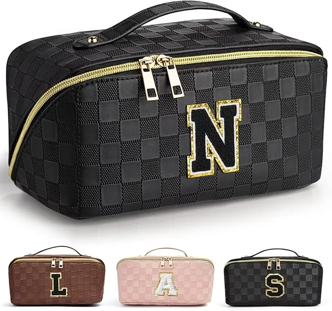 TOPEAST Personalized Initial Travel Makeup Bag