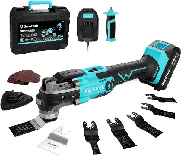 DURATECH Cordless Oscillating Tool, 20V Oscillating Multi Tool Kit with 6 Variable Speed, 3° Oscillation Angle, 24PCS Accessories, 2.0Ah Battery, Charger & Carrying Case, for Cutting, Scraping,Sanding