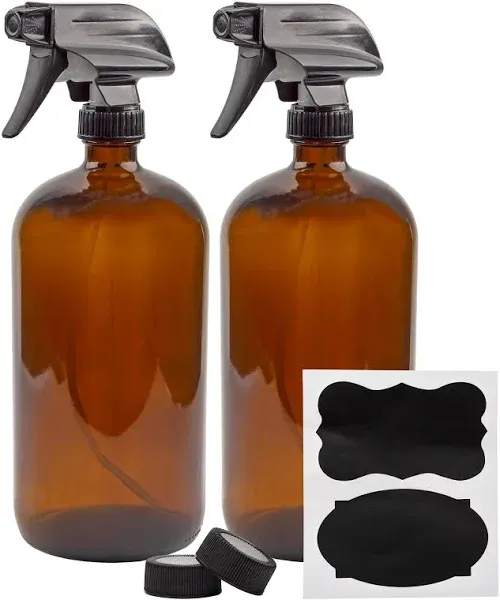 Cornucopia 32oz Amber Glass Spray Bottles (2-Pack); Brown Bottles w/ 3-Settin...