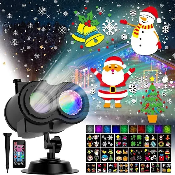 2024 Upgrade Christmas Halloween Projector Lights Outdoor, COOLWUFAN 2-in-1 Moving Patterns Landscape Lights, 30 HD Effects (3D Ocean Wave)Projection Light for Xmas Halloween Party Garden Decorations