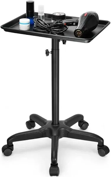 Salon Rolling Tray,Tattoo Tray Rolling Trolley Adjustable Height Utility Cart, Beauty Salon Clinic Spa Service Instrument Storage Tray(Black)