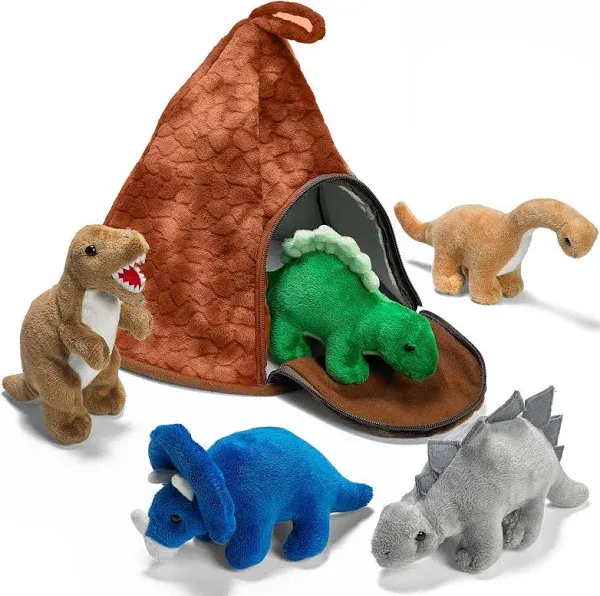 Prextex Dinosaur Volcano House 5 Plush Dinosaurs Pretend Play Stuffed Animals