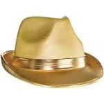 Suede-Like Finish Gold Velour Fedora Hat with Matching Color Hatband, Size: One size