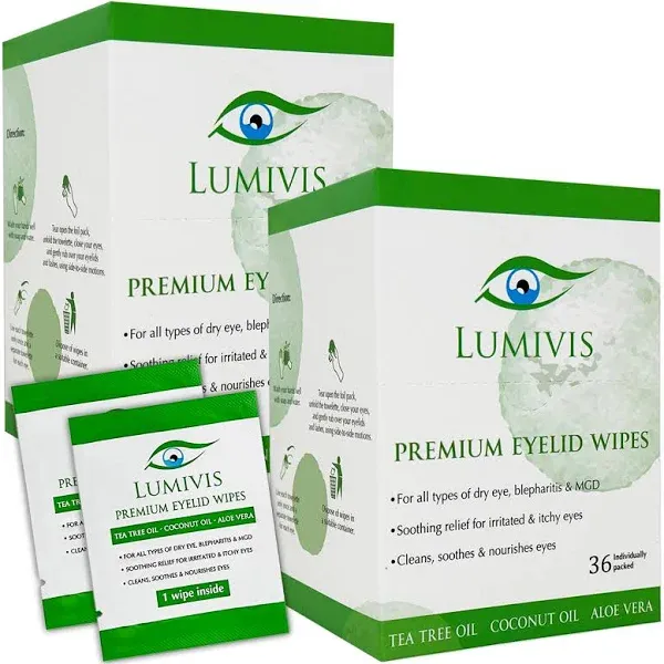 Lumivis Eyelid & Eyelash Wipes with Tea Tree Oil 36 Pcs Daily Eye Cleanser for Blepharitis