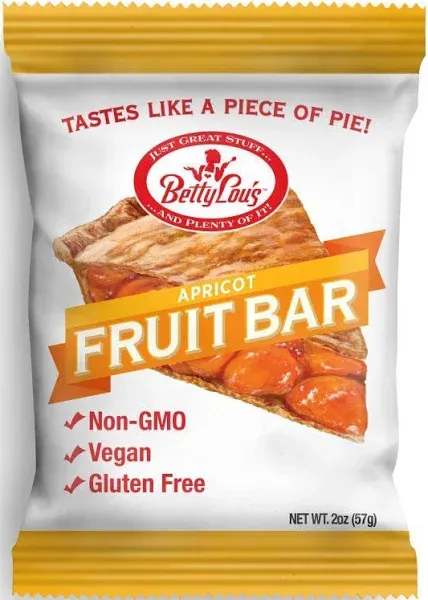 Betty Lou's Fruit Bars | Apricot Pack of 12 | Gluten Free, Vegan, Non GMO | Deliciously Healthy Snacks Made with All Natural Fruit & Fruit Juice | Individually Wrapped, 2 oz. Each, 12 Bars