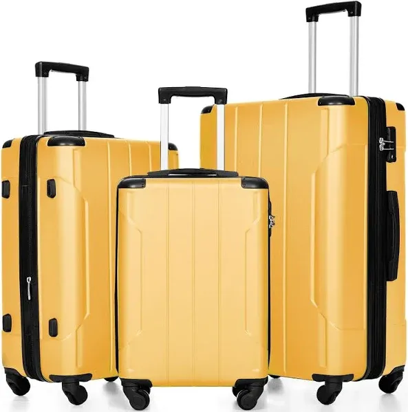 Merax Suitcases With Wheels Hardside Luggage Sets 3 Piece, Expandable And Lightweight, Travel Suitcases For Woman And Man (Yellow)