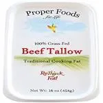 Proper Foods 100% Grass-Fed Beef Tallow - Pasture Raised - for Cooking Baking & Frying - 16 oz