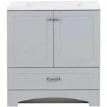 Spring Mill Cabinets Emlyn 30 inch Bathroom Vanity with White Single Sink Top, 2-Door Cabinet, 1 Drawer, 30.5" W x 18.75" D x 32.89" H, Pearl Gray