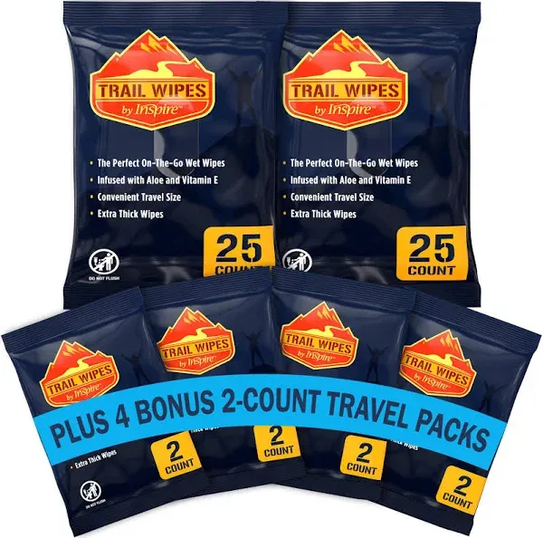 Inspire Trail Wipes | Camping Wipes Body Wipes Adults | Biodegradable Wipes For Camping, Travel, Gym With Aloe And Vitamin E | No Rinse Bathing Shower Wipes Women Or Men