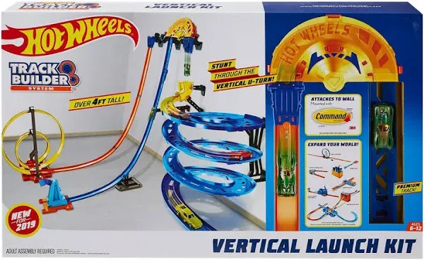 Hot Wheels Toy Car Track Builder Track Vertical Launch Kit Playset & 1:64 Scale Vehicle, 50 inches Tall with 36 Component Parts