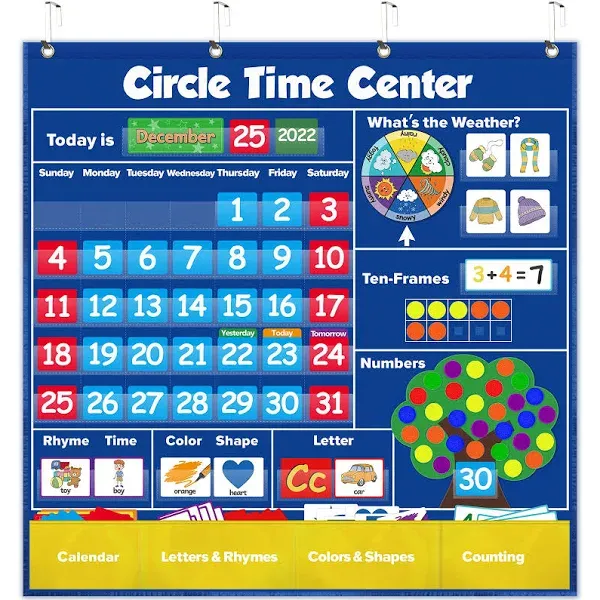 Circle Learning Time Center Pocket Chart Calendar Set, Educational Pocket Cha...