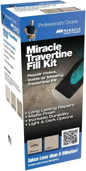 Miracle Travertine / Limestone Chip & Crack Fill Repair Kit w/ Light & Dark Custom Colors 8oz. Dark Filler & 8oz. Light Filler