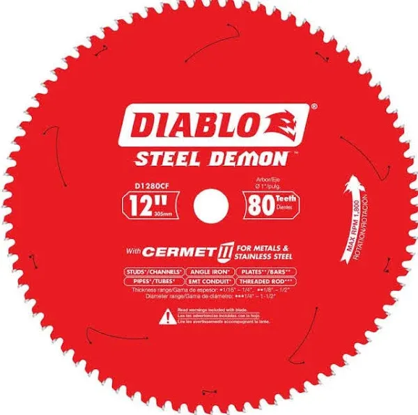 Diablo 12 in. x 80 Tooth Steel Demon Cermet II Saw Blade D1280CF