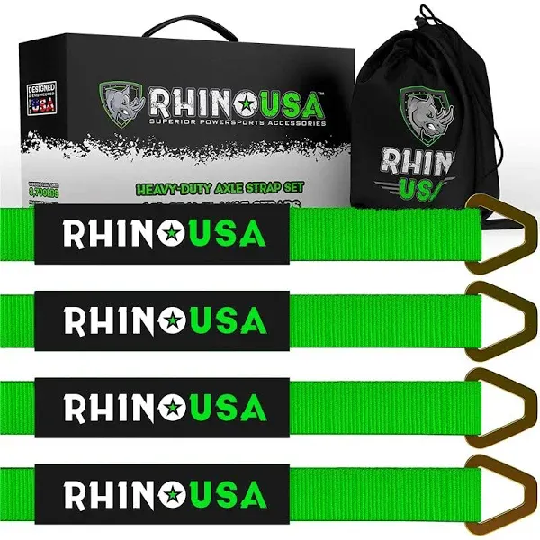 Rhino USA Axle Tie Down Straps - Lab Inspected 11,128lb. Break Strength - Heavy Duty Protective Sleeves & D Rings to Ensure Peace of Mind - Used for Car Engine Hoist, Truck, Trailer, UTV (4-Pack Set)