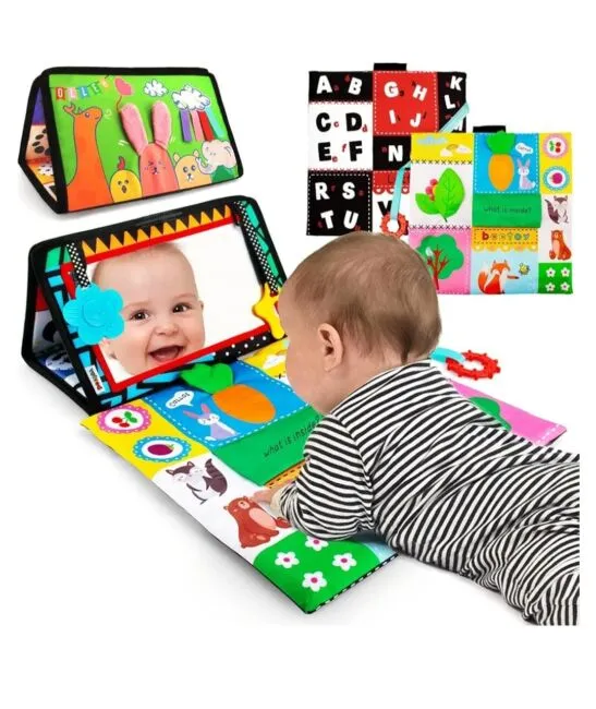 Tummy Time Baby Mirror Toys with Black and White Pattern,Double High Contrast 3D