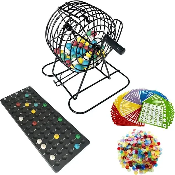 Yuanhe Deluxe Bingo Game Set-Metal Cage with Calling Board, 50 Bingo Cards, 300 Colorful Bingo Chips,75 Colored Balls