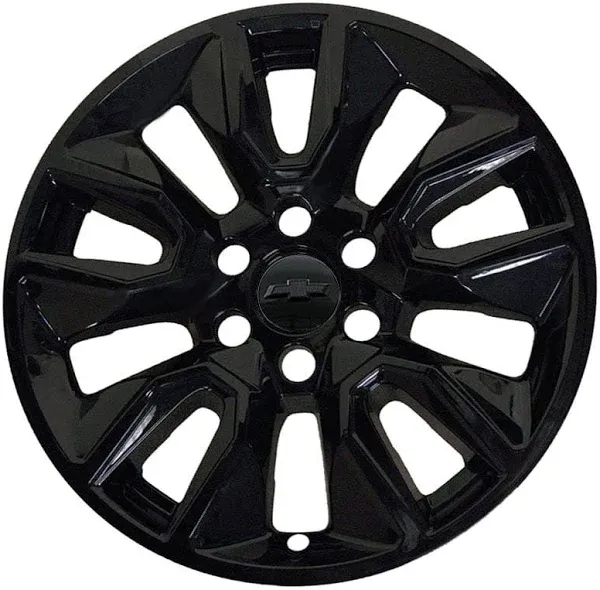 20" Gloss Black Wheel Skin Set Made for Chevrolet Silverado 1500 Custom (2019-2024) | Durable ABS Plastic Cover Hubcap | Fits Directly Over OEM Wheel