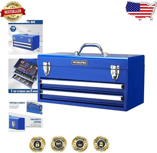 Sturdy Tool Box with 2 Sliding Drawers &amp; Top Compartment for Easy Organization