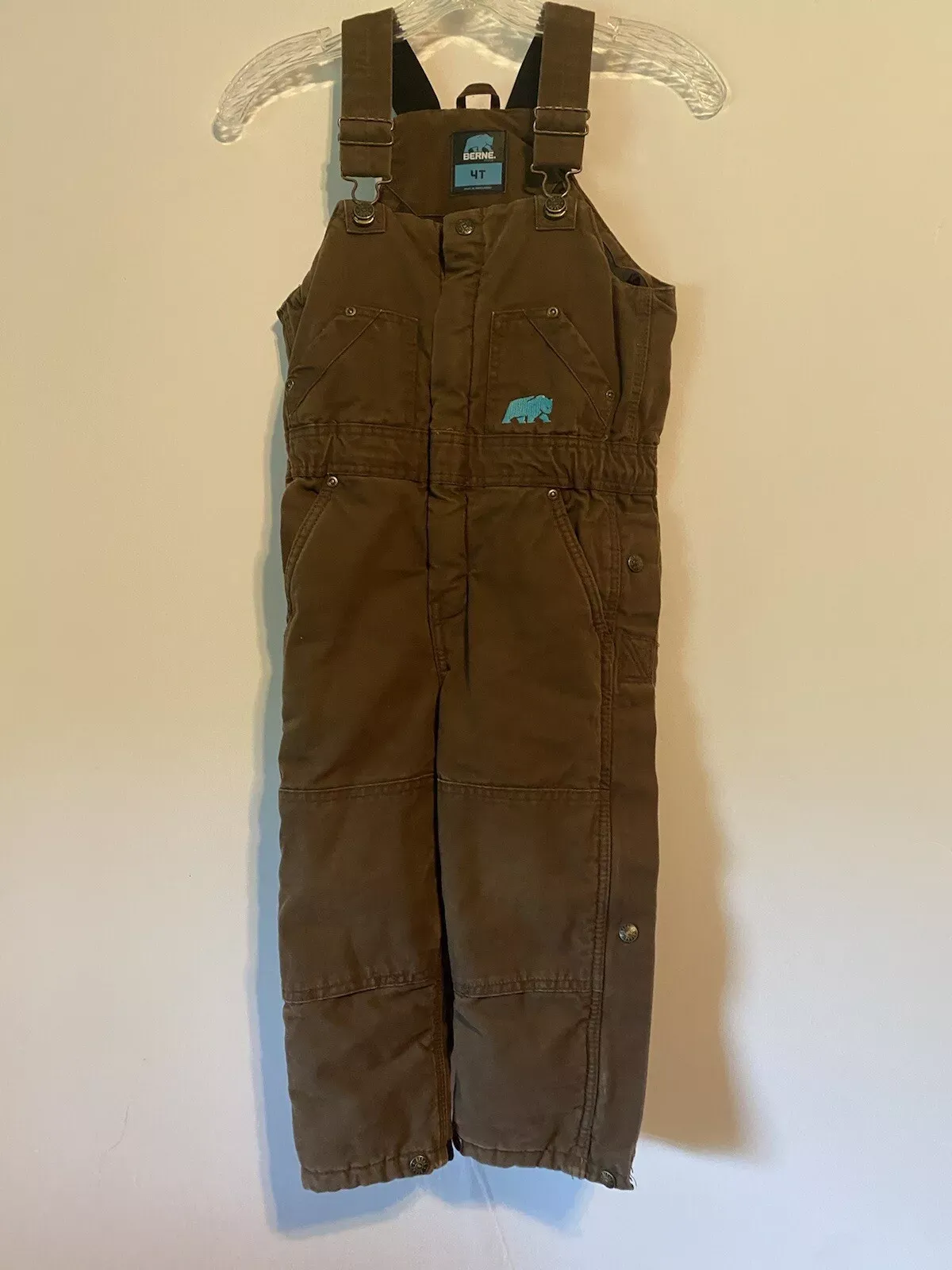 Berne 100% Cotton Insulated Bib Overall Pants 4T Youth Boys Outerwear Brown